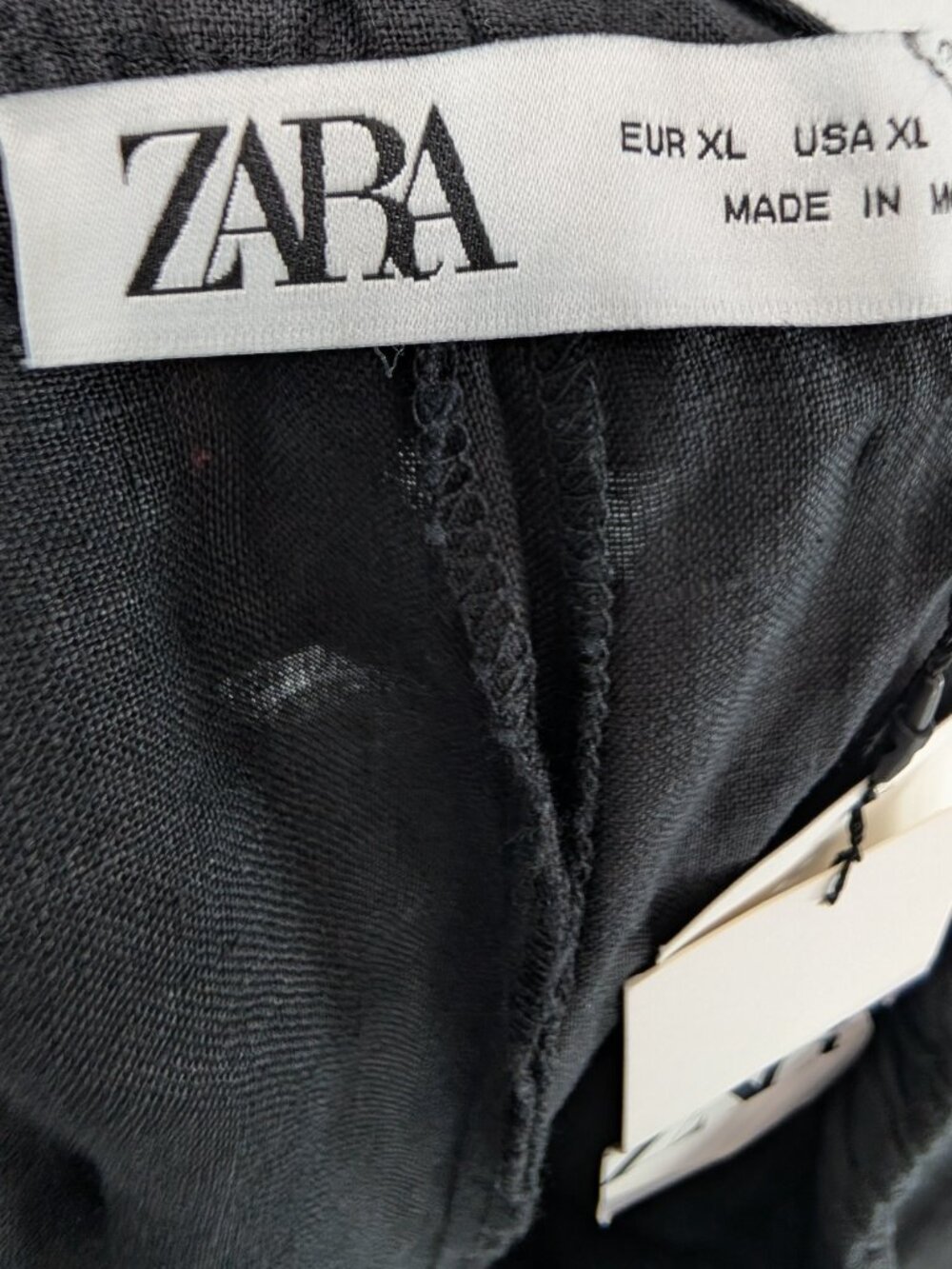 Zara 100% Linen Wide Leg Pants Womens Size XL Black Drawstring Pull-on New NWT - Picture 2 of 11